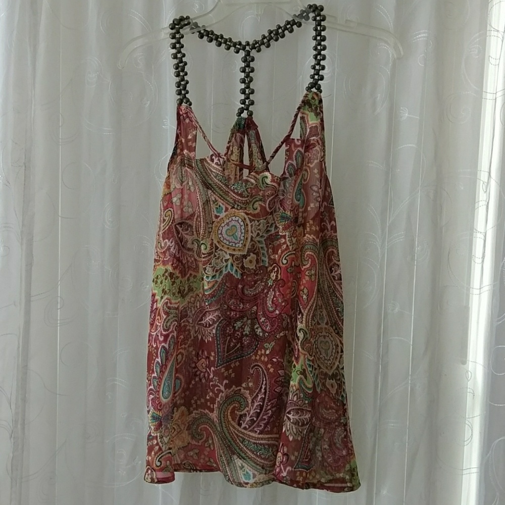 EC Daytrip boho sheer beaded racerback blouse